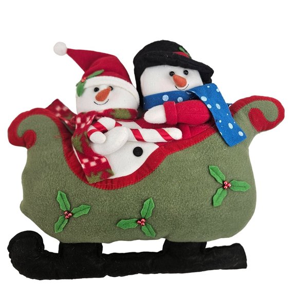 St Nicholas Square Plush Snowman Couple Sleigh Holly Candy Cane Christmas Decor - Picture 1 of 10